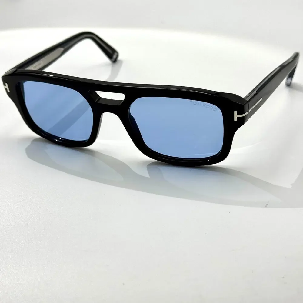 Tom Ford Sunglasses Icon TI0022 01V Black Navigator Frame Blue Lens 53-20-145